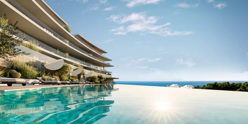 Appartamenti con piscina a sfioro e vista sul mare